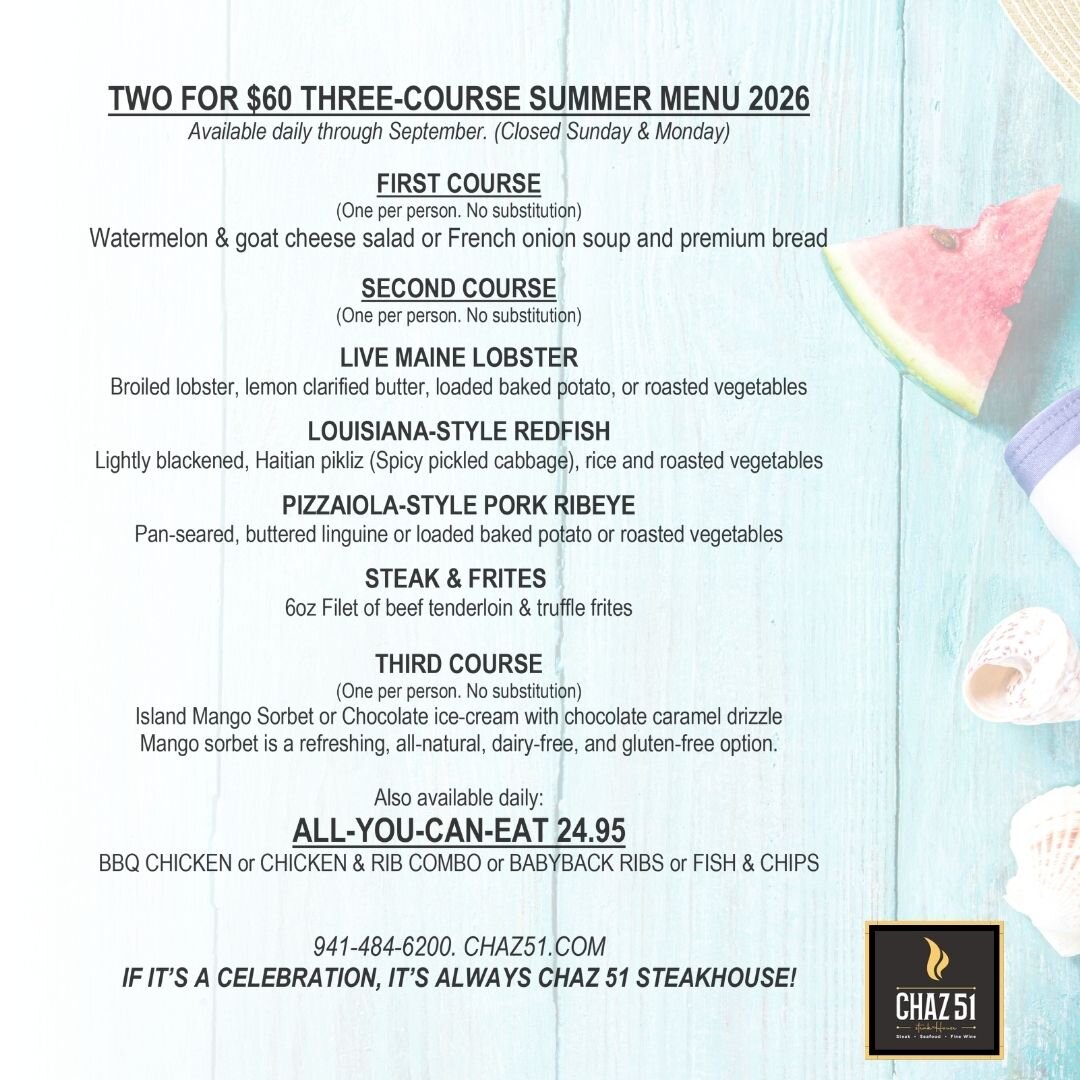 Chaz 51 Steakhouse 3 Course Menu Chaz 51 Steakhouse 3 Course Menu